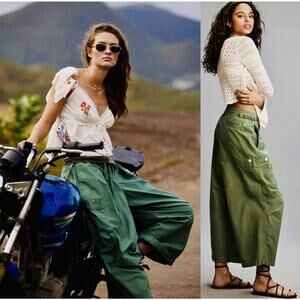 Anthro Pilcro Slouchy Fit Surplus Pants Cargo Wide Leg Cropped Pants Size 31